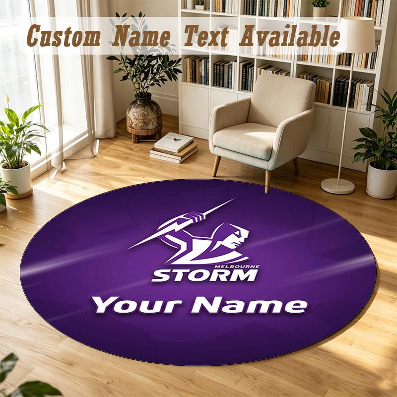 Round Rug Custom NameMelbourne Storm Pattern Non Slip Carpet Home Floor Decor