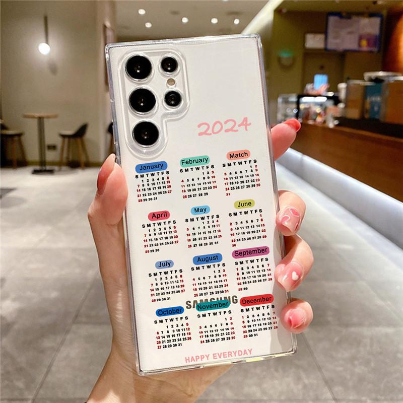 

2024 Calendar Case for Samsung Galaxy S24 S23 S22 S21 S20 Ultra Plus FE 5G Soft Cover Transparent Silicone Cover Shell Samsung S21 FE