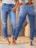 Slim Fit Multi-Button Hip-Enhancing Ripped Women's Jeans