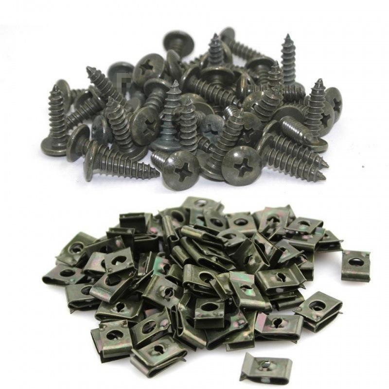 Car Metal Screw Clips Mixed Set U-Type Fastener Clip with Screw Anti-rust Fender Bumper Protection Buckle Iron Sheet Screw