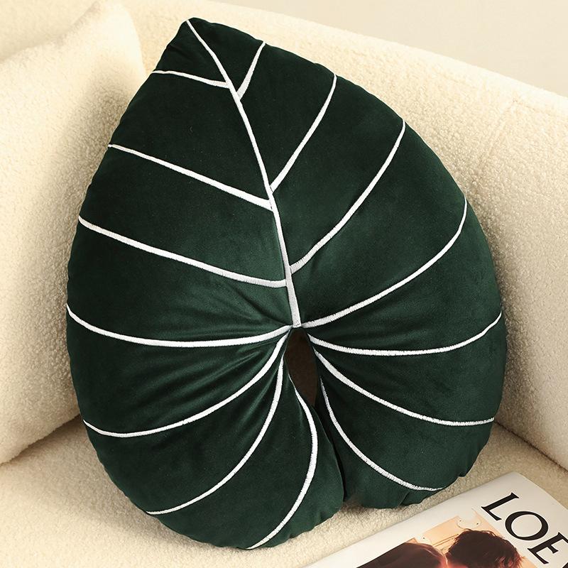 Nordic Style Green Lifelike Leaf Plush Pillow Smile Face Plantain Leaves Love Shape Nap Sleep Cushion Sofa Decor Gift