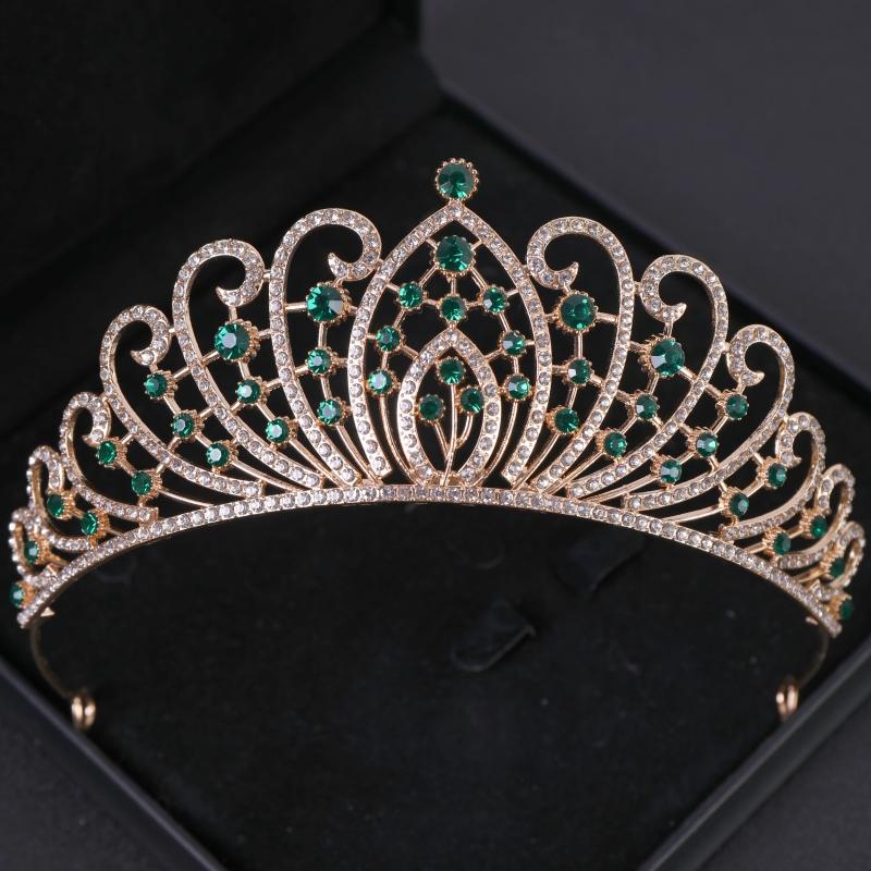 Grüne Kristall Diademe und Kronen Stirnband für Damen Party Strass Krone Braut Hochzeit Haar Accessoires Schmuck Krone Diadem