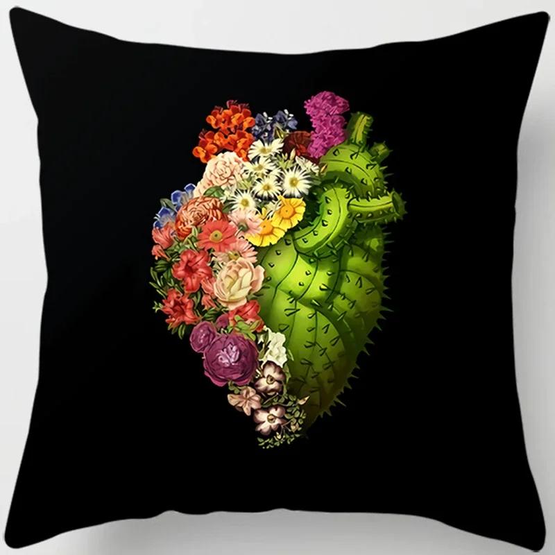 Skull Heart Print Collection Cushion Cover Sofa Office Pillowcase Peach Blossom Decoration Rainbow Home Decor