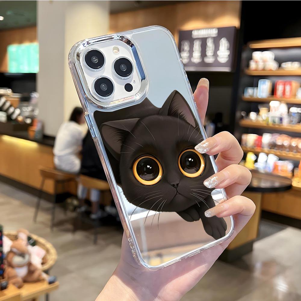 Funny kitten suitable for apple 16promax mirror mobile phone case high value iphone17 girls makeup mirror