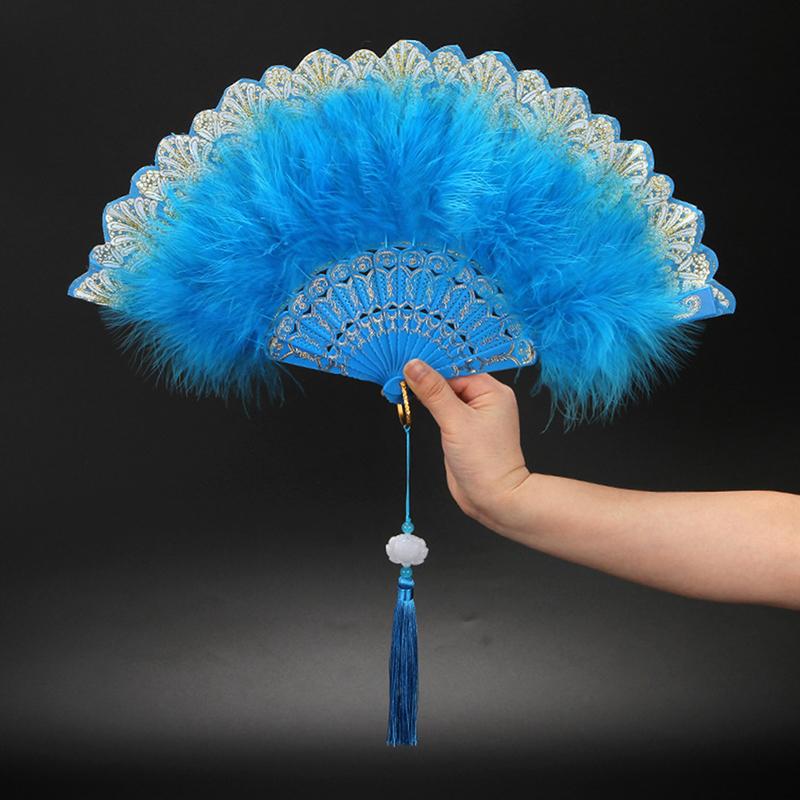 Lolita Feather Folding Fan Japanese Sweet Fairy Girl Dark Gothic Court Dance Hand Fan With Pendant Gift Wedding Party Decoration