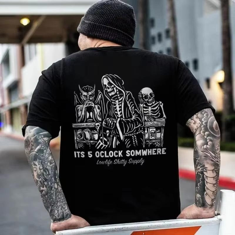 Gothic Punk Style Skull Graphic Men Tshirts Street Rock Hip-Hop Streetwear Heavy Metal Rock Top Motorcycle Tees