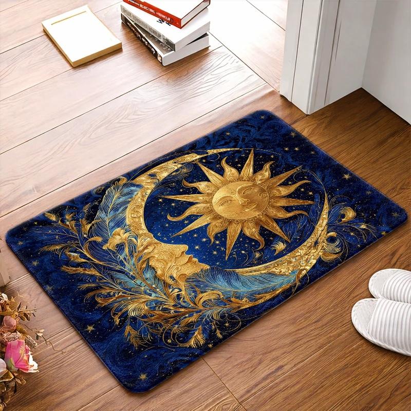 1pc, 2pcs, 3pcs Anti - Slip Rubber Backing Flannel Mat, Sun and Moon Art Pattern Rug, Durable & Stain - Resistant & Machine - Washable, Versatile Indo