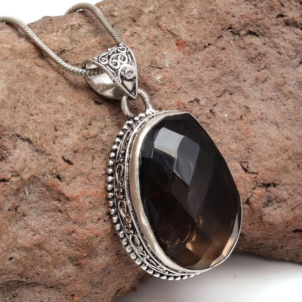 Quartz Pendant Smoky Silver Sterling  Jewelry Gemstone Natural Handmade