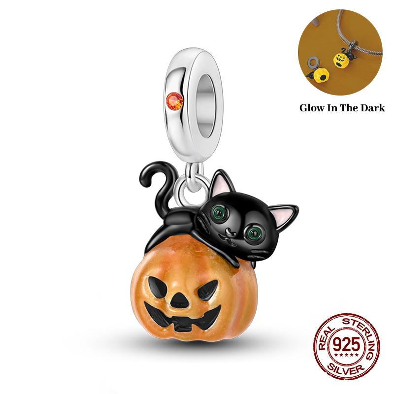 New Halloween 100% Copper Luminous Pumpkin Skull Ghost Charms Fit Pandach Original Bracelet Diy Party Jewelry