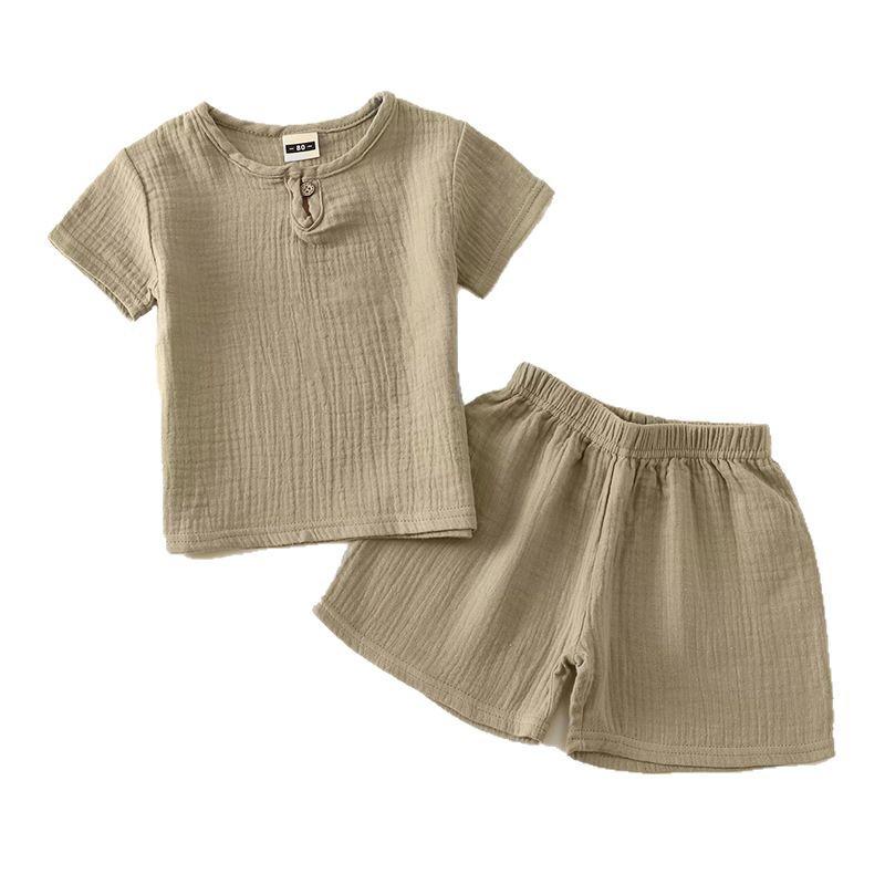 Children's Summer Cotton-Linen Shorts & Top Set - Baby Double-Layer Gauze, Loose Two-Piece Chinese Style
