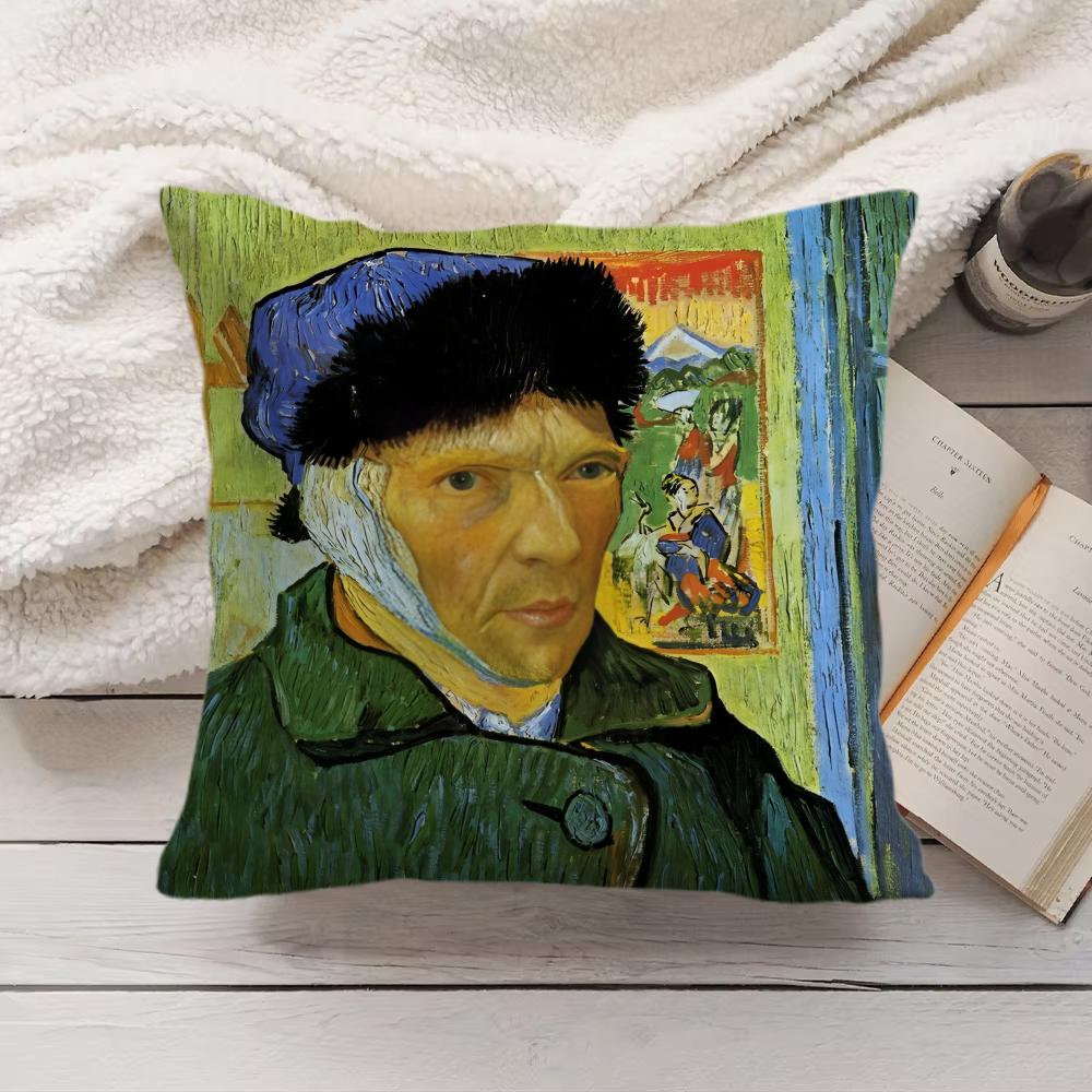 Van Gogh Original Print Cushion Cover Silky Short Plush Invisible Zipper Dustproof Sofa Pillow Case For Home Decor