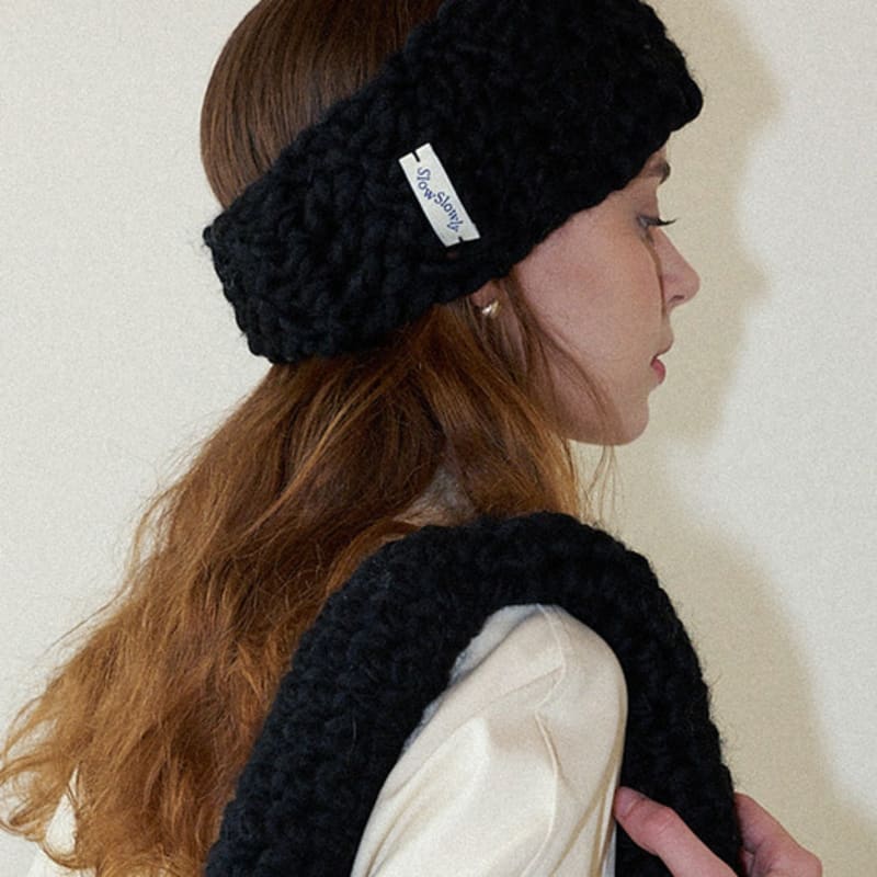 Slowslowly Wool 100% Handmade Crochet Hairband _ Black