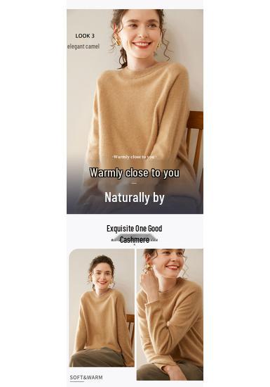 Women's Cashmere Round Neck Sweater - Solid Color Pullover for Autumn/Winter