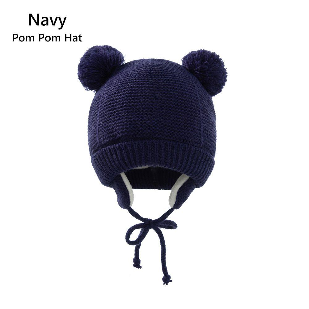 1-4 Years Fleece Lined Winter Earflap Beanie Hat Kids Hat Gloves Set Pom Pom Hat Mittens