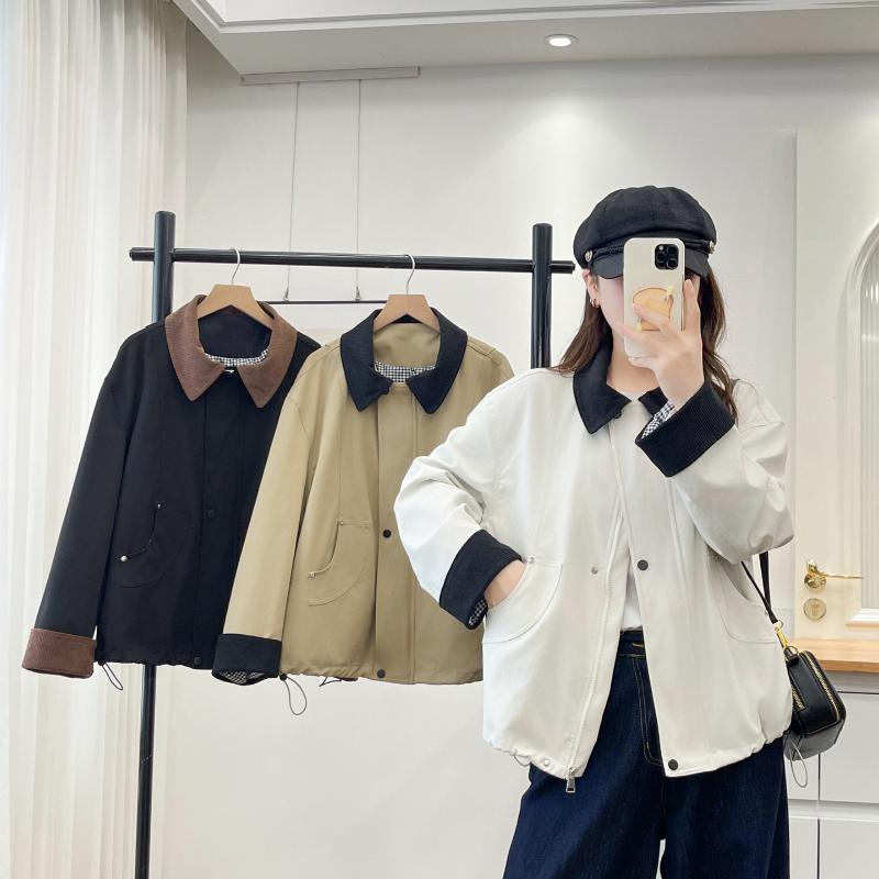 Women S Plus Size Casual Short Trench Coat With Lapel Drawstring Hem