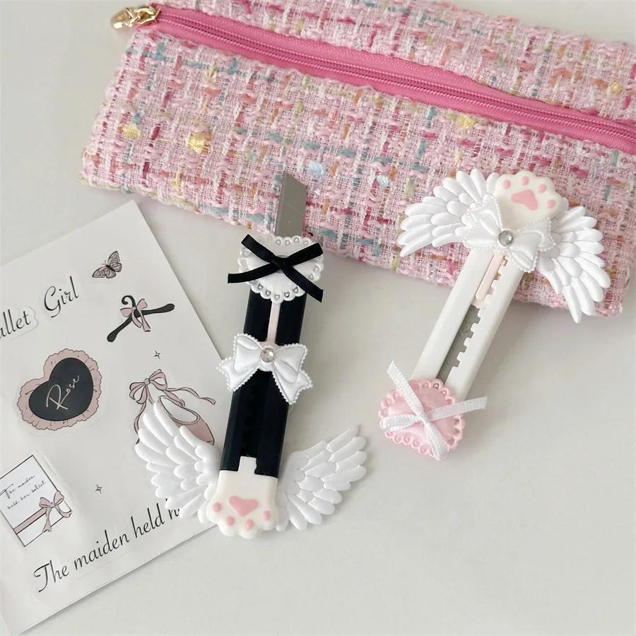 Ins Kawaii Dreamy Ballet Style Cat Paw Utility Knife Cute Girl Bow Wings Decoration Paper Cutter Mini Express Envelope Opener