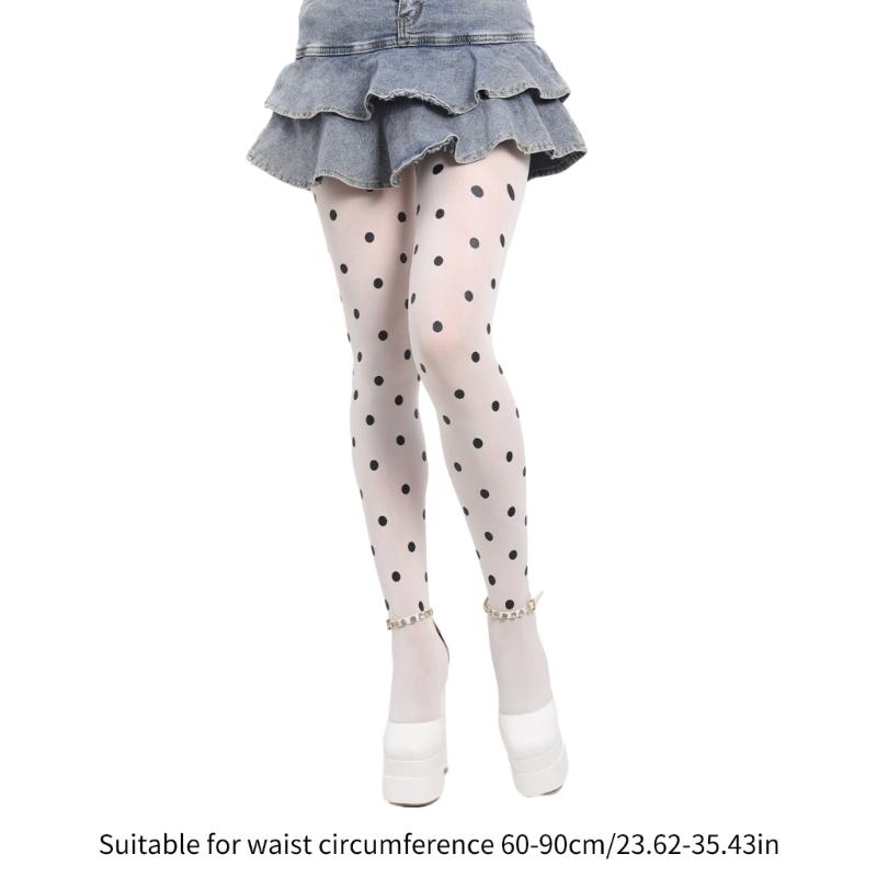 Vintage Dot Patterned Opaque Stockings Pantyhose for Women Japanese JK Girl Sexy Silky Footed Tights Thin Hosiery