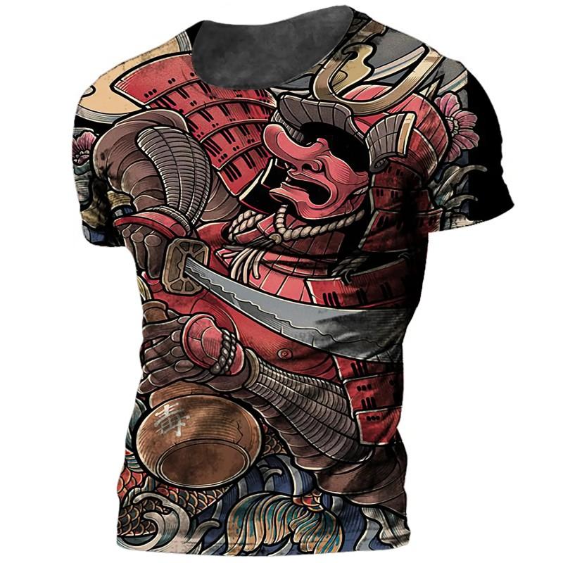 Shogunate Japanese Samurai Print Harajuku Fashion Men Round Neck Short Sleeve T-shirt Loose Comfortable Oversized Top Quick Dry