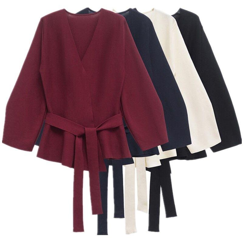 Fashion Wind 2024 New Fall Women's Clothing Stylish with Belt Knitting Long Sleeve Suit Coat 9598128