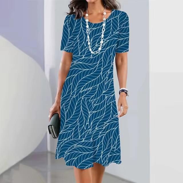 3D geometric stripe print elegant women's short-sleeved summer dress