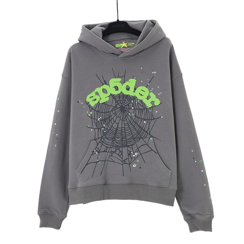 Oversized Hoodie With Spiderweb Foil Print Streetwear Cotton Sweatshirt Men