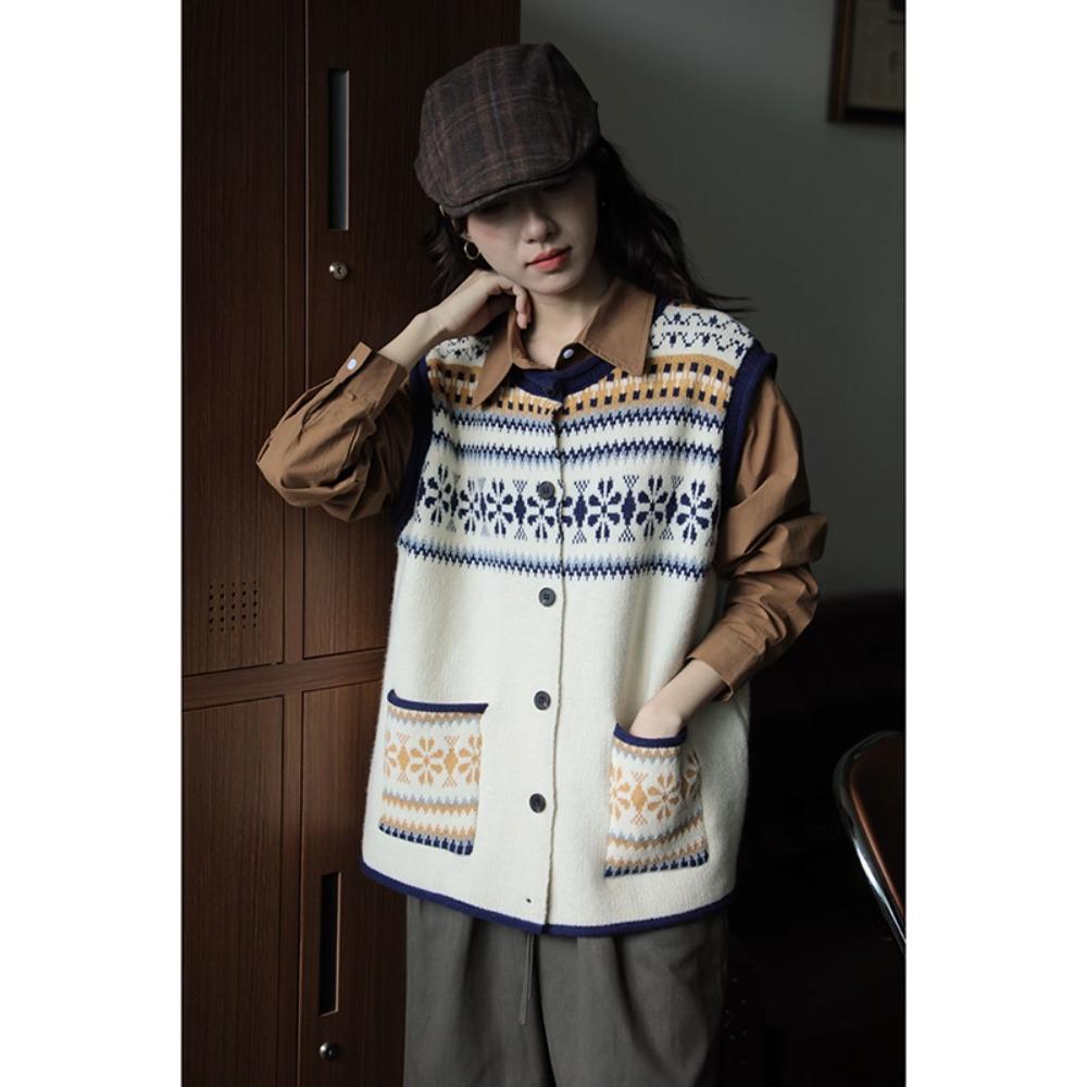 

DIMANAF 2025 Большой размер Осень Женские Свитера без рукавов Вязаные Оверсайз Повседневный стиль Свободный свитер One Size бежевый