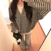 Womens Striped Zip-up Hoodie Retro American Style Loose Fit Casual Fall Sweatshirt