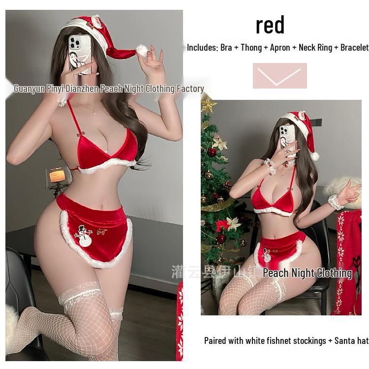 Festive Lace Three-Piece Lingerie Apron Set