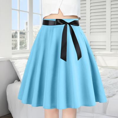 Women Skirt High Waist Lace-up Waist Skater Skirt Patchwork Color Stage Performance Pleated Ruffled Trim Skirt