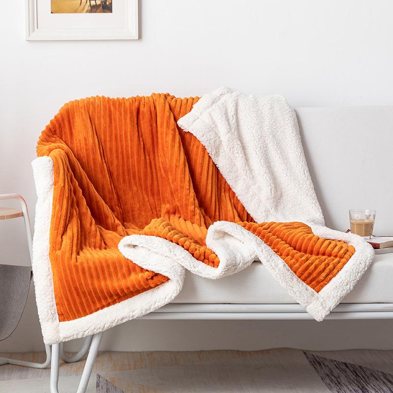 Nap Air-conditioning Blanket Soft and Comfortable Thickened Double-layer Solid-color Striped Lamb Wool Drawn Blanket
