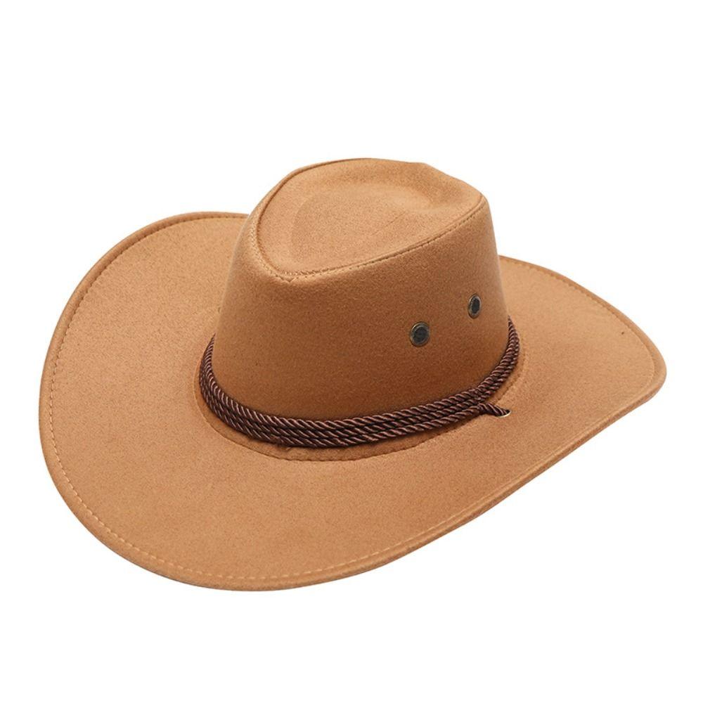 Unisex Artificial Suede Beach Cowboy Hat Wide Brim Solid Color Sun Sunscreen Cap Breathable Sun Protection Party Cosplay Hat