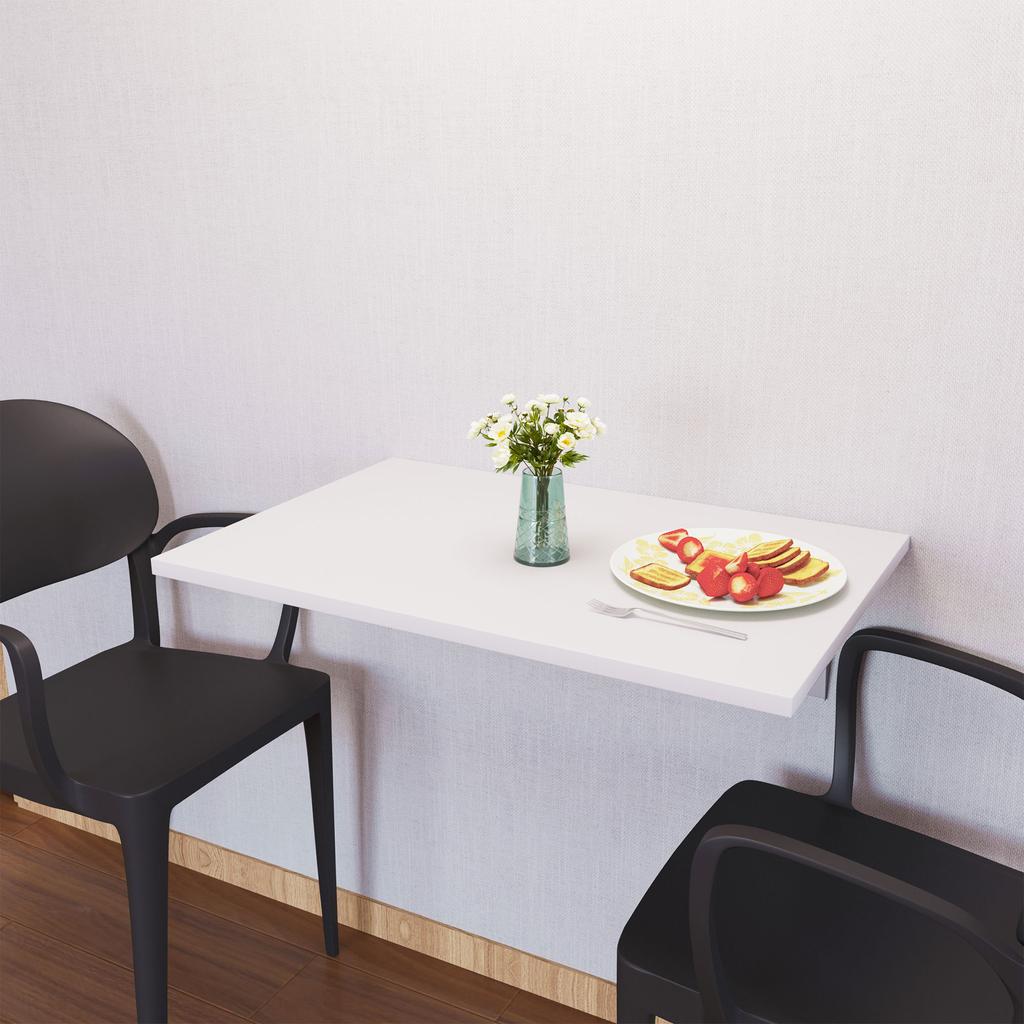 Wall-Mounted Folding Table Wooden Drop-Leaf Wall Table Space-Saving for Kitchen Dining Room Bedroom 60x40x20 cm White