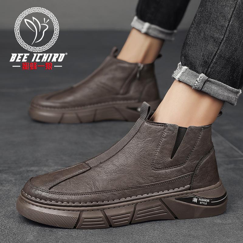 Autumn and winter new side zipper middle help casual tooling trendy shoes Martin boots retro men's shoes