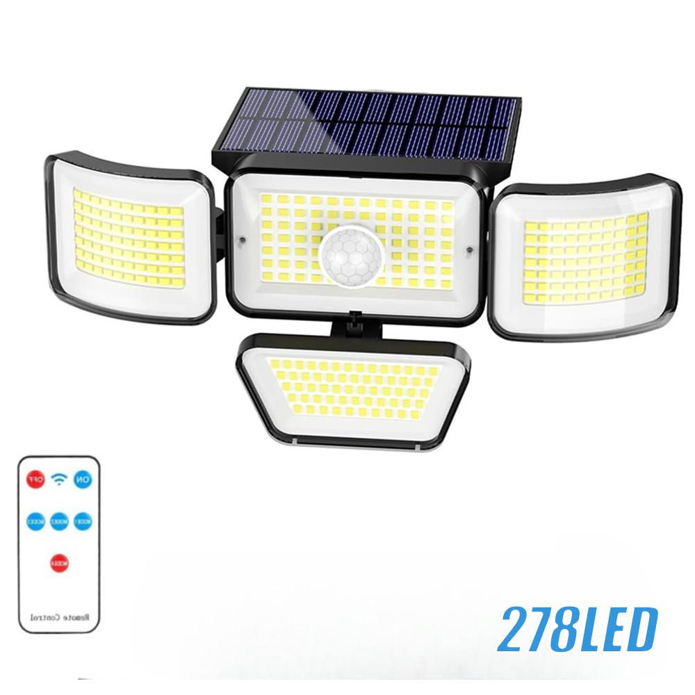 

Solar Lights Outdoor, 288 LED Motion Sensor Outdoor Light with Remote , 278LED 4 Head IP65 Waterproof Solar Flood Security Light