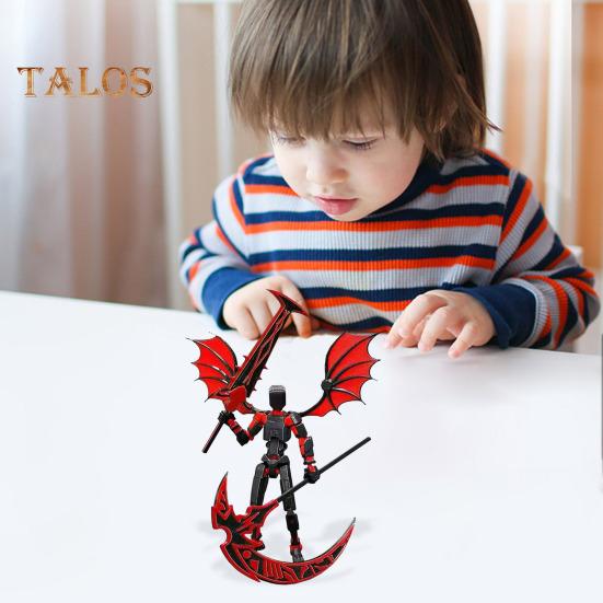 Devil Robot Action Figure with Wing Weapon Accessory Movable Joints 3D Printed Robot Model Toy Stress Relief Articulated Dummy Figurine Decoration