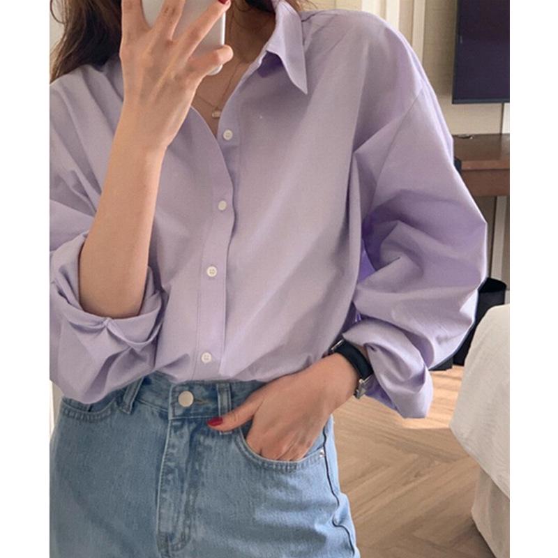 Women's Purple Korean-Style Slim Fit Long Sleeve Shirt: Spring/Autumn 2025 Collection