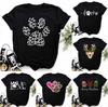 Womens Black Dog Claw Printed Tshirt Leopard Love Printed Christmas Reindeer Design Short Sleeve Casual Holiday Tshirt