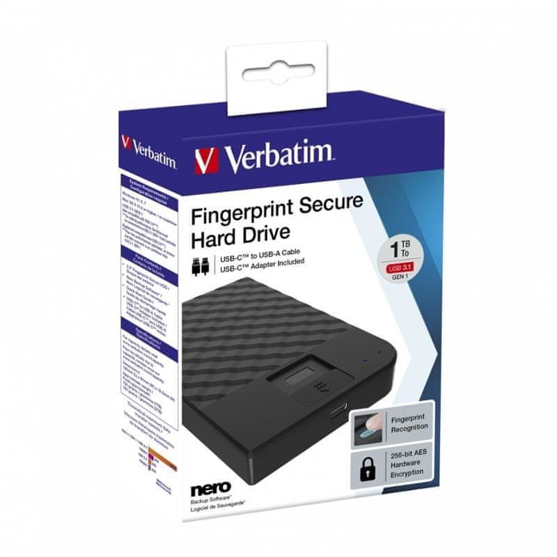 Dysk zewnętrzny Verbatim 2TB 2.5" FingerPrint Secure USB-C 3.0 Gen1 czytnik linii papilarnych