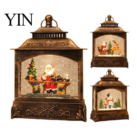 Vintage Snow Globes Light Christmas with LED Light, Up Sphere Decoration Lantern Lantern, Battery/USB Powered Swirling Glitter Indoor Decorations