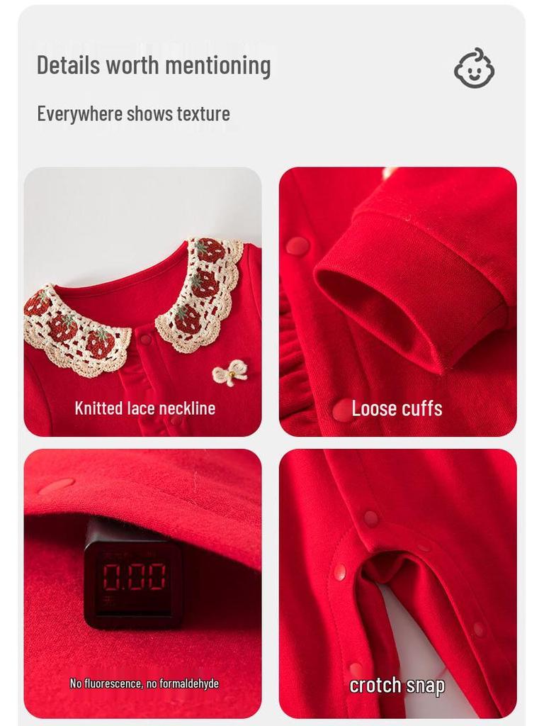 Red New Year Jumpsuit for Baby - Festive First Birthday and 100-Day Celebration Outfit