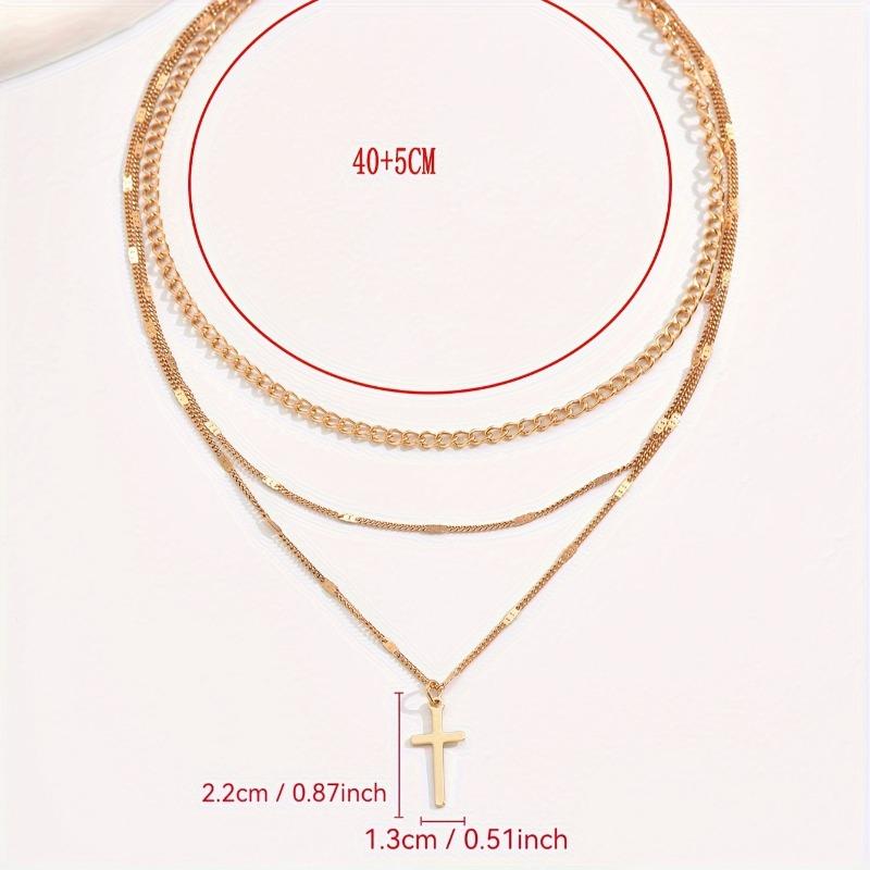 Women Fashion Versatile Cross Pendant Gold Chain Sweater Necklace