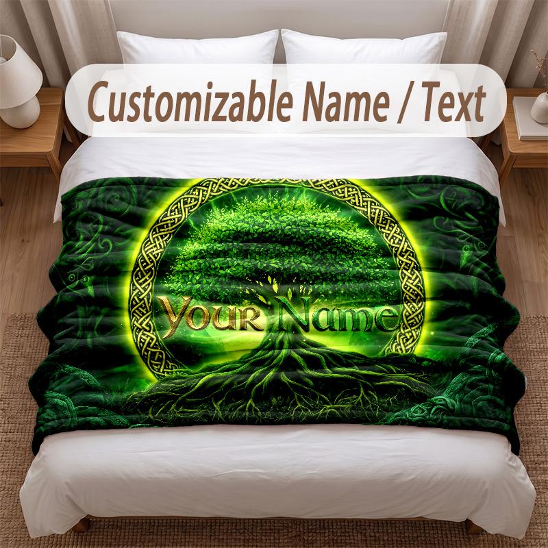 Tree of Life Theme Soft Blanket Personalized Custom Name Text Print Warm Blanket Home Sofa Bedroom Decor