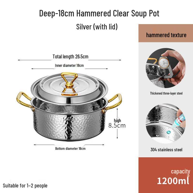 Yingtang Hammered 304 Stainless Steel Hotpot Soup Pot