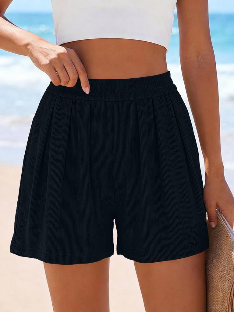 2026 European & American Summer Wide Casual Solid Color Fashion Shorts with Pockets