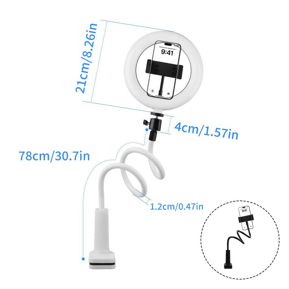 Adjustable Spiral Base Phone Holder with Fill Light for Bedside Use
