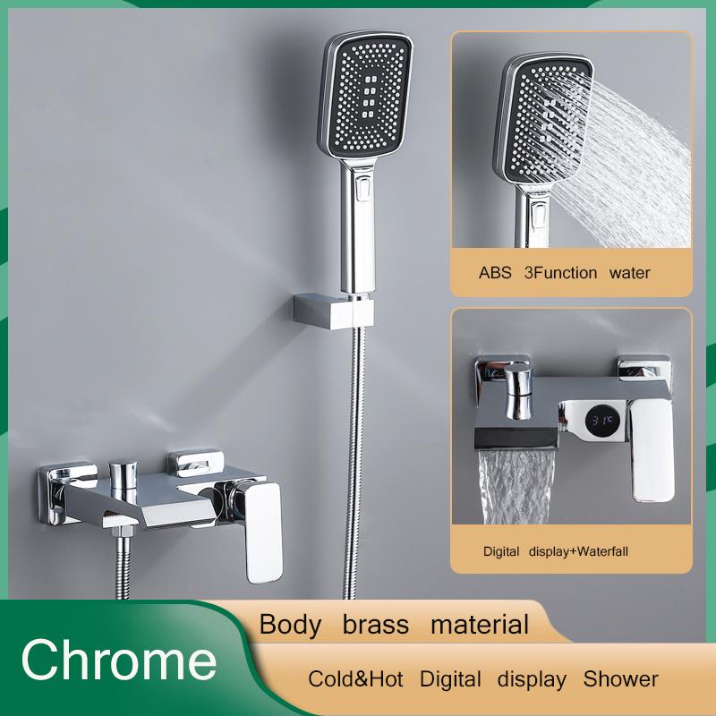Łazienka bateria prysznicowa chromowany cyfrowy wyświetlacz deszczownica bateria wannowa do montażu na ścianie bateria wannowo-prysznicowa z kranu łazienka bateria prysznicowa