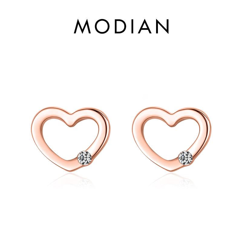 

Modian стерлингового серебра 925 пробы простые сердечки прозрачные серьги-гвоздики с фианитом модные серьги цвета розового золота для женщин изящные ювелирные изделия розового золота
