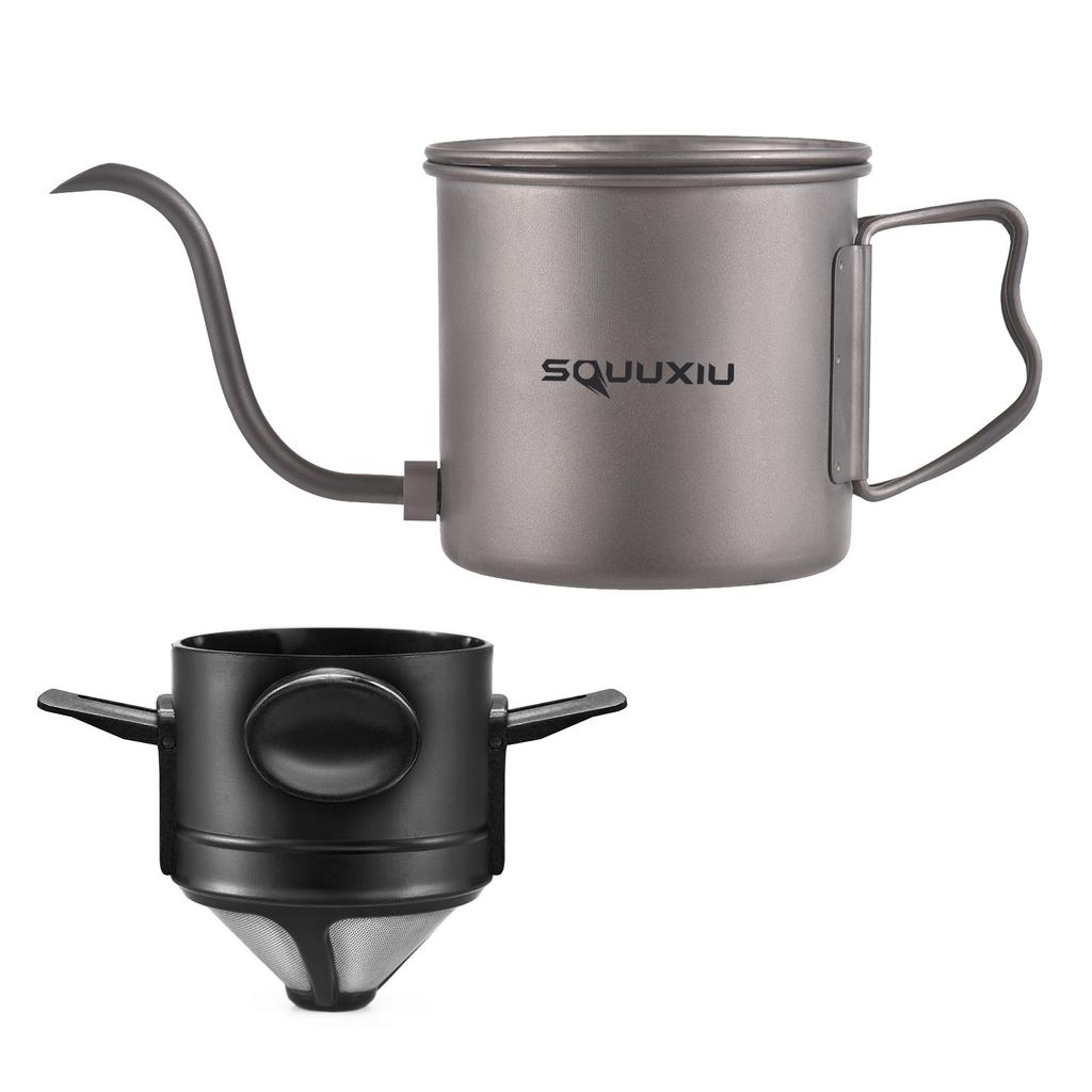 400ml Pour Over Kettle Gooseneck Coffee Kettle Ti Folding Handle  Kettle with Lid and Coffee Filter Ti Pour Over Kettle