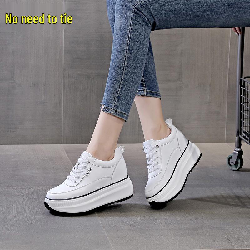 2026 Women's Wedge Platform Thick Sole Casual Shoes - Height-Boosting, All-Season White Flats with Extra Velvet