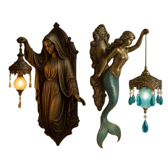 Vintage Mermaid Wall Lamp Artistic Home Office Living Room Bedroom Virgin Mary Resin Statue